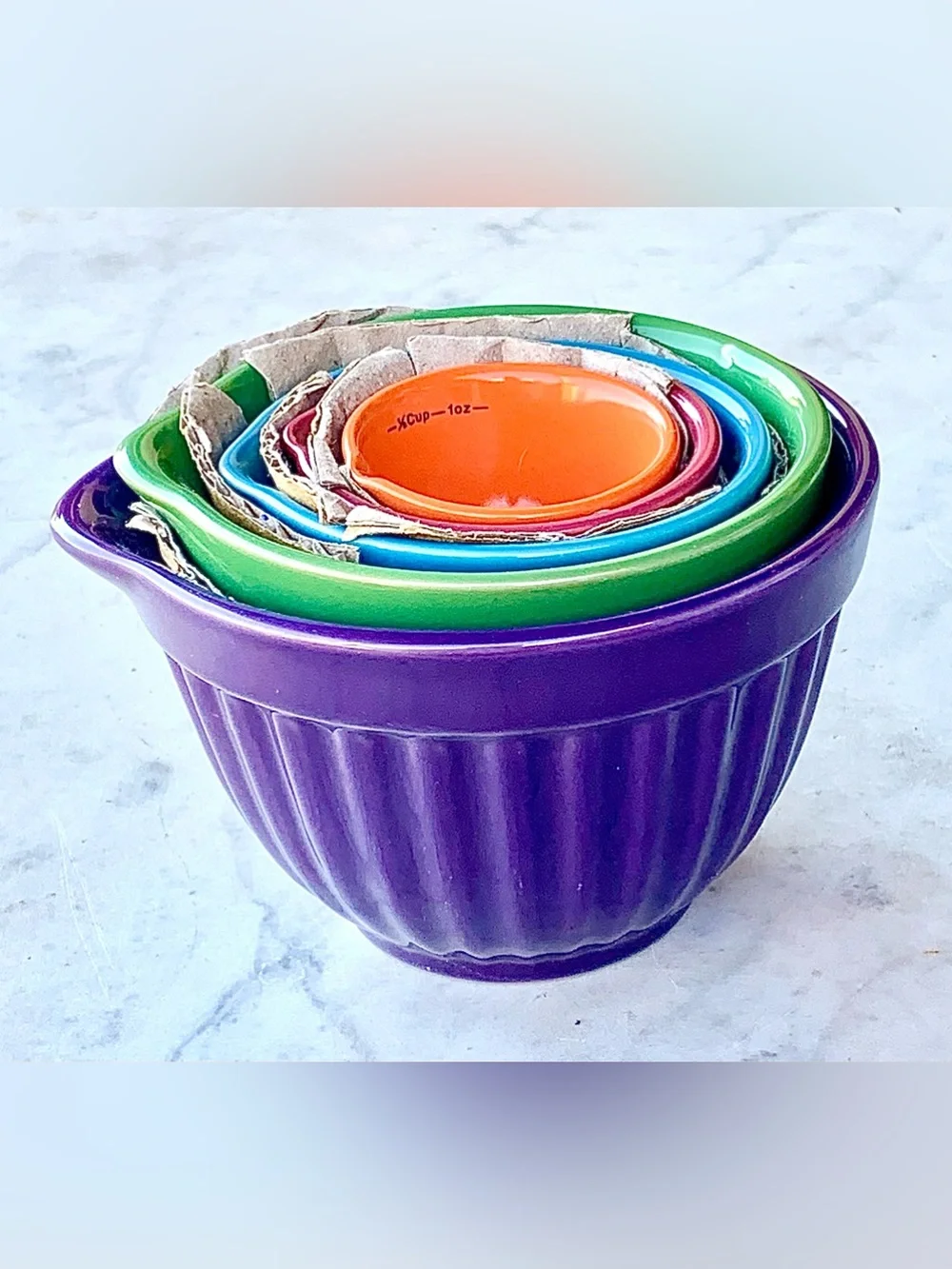 COOKS TOOLS NESTING Colorful Ceramic Measuring Cup 5PC Multicolor NEW